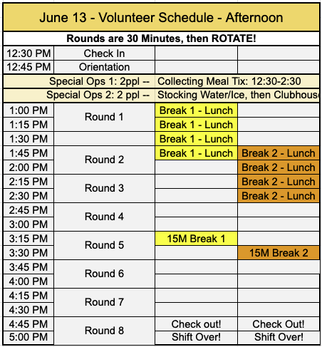 Afternoon Schedule