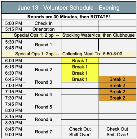 Evening Schedule
